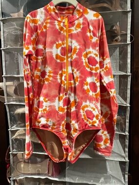 Crewcuts Pink & Orange Tie-Dye Zip Rash Guard